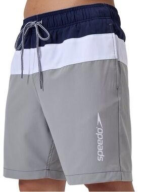Speedo Men’s Colorblock Gray & Navy Swim Trunks